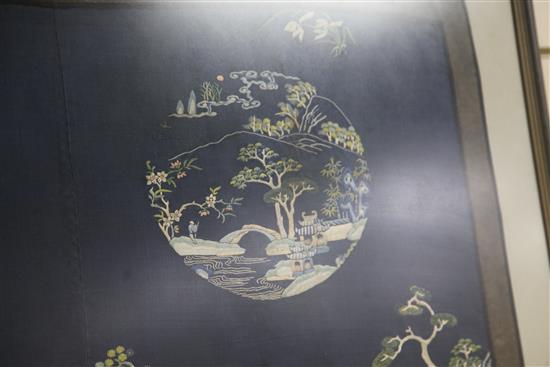 A Chinese embroidered silk panel, late Qing dynasty, 52 x 82cm, framed and glazed
